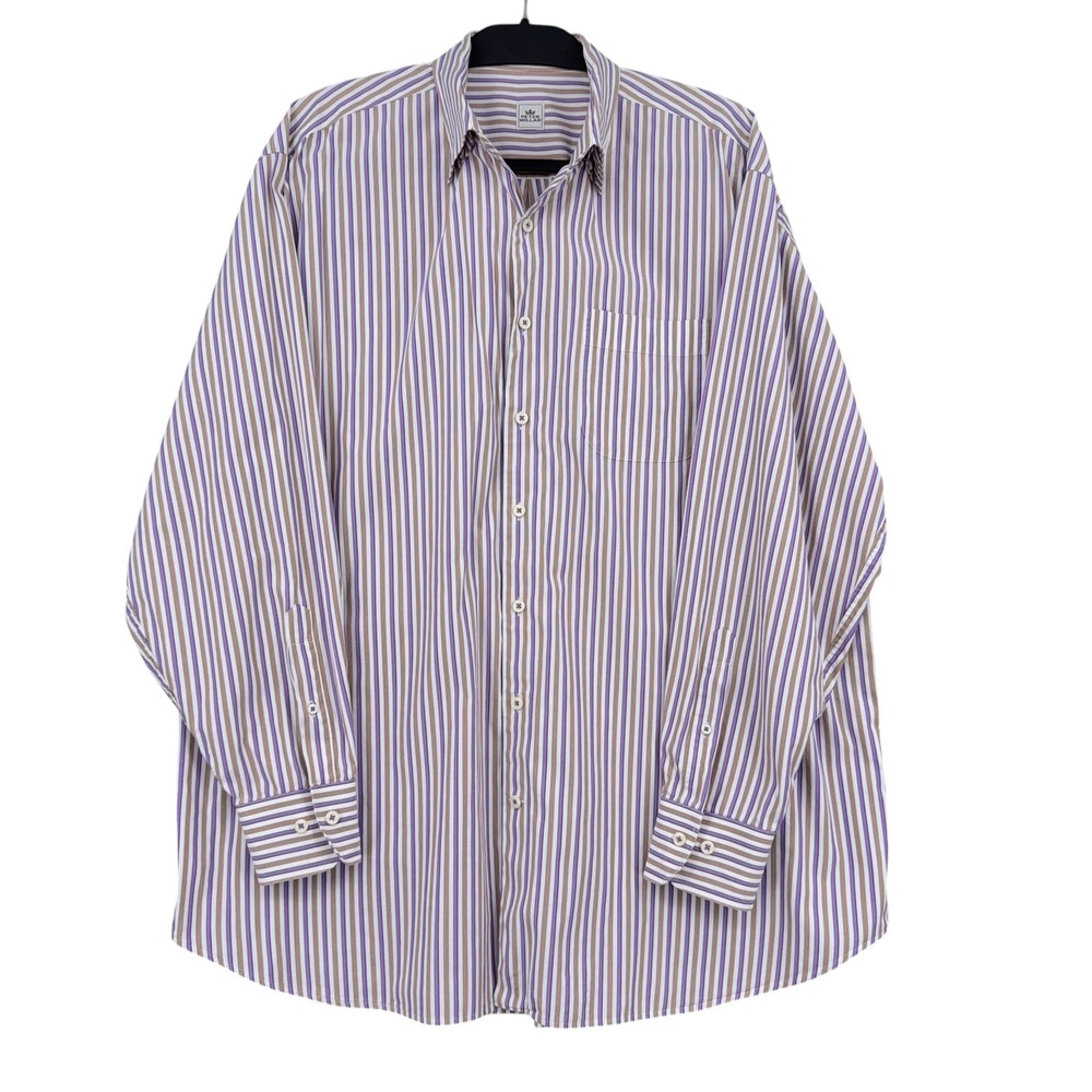 Peter Millar Striped Button Down Mens XXL 100% Cotton Purple Tan